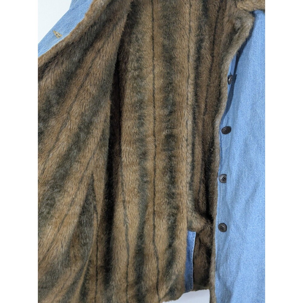 Vintage Y2K Penny Lane Faux Fur Trim Denim Long Coat Large Grunge Mob Wife Sz 1X - Picture 9 of 11